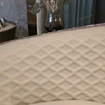 Beige Leather Sofa Set with Diamond Quilted Craftsmanship & Pyramid Studded Gold Stainless Steel Trim